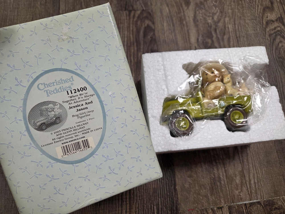 Cherished Teddies 112400 Jessica + Jason Green Jeep Safari NEW IN BOX